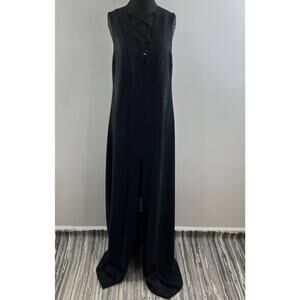 Fame and Partners Black Sleeveless Lace-Up Neckline Front Slit Maxi Dress Sz 10